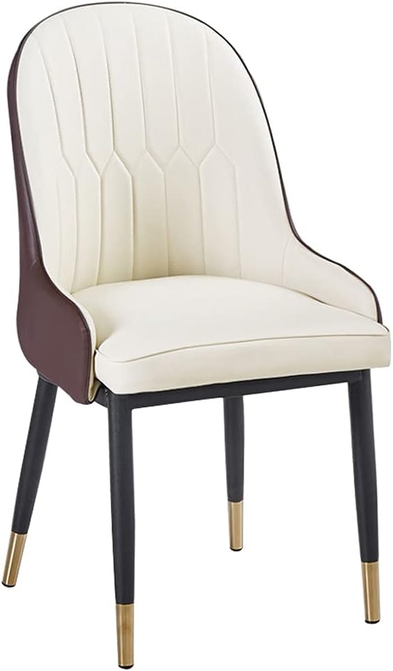 Kitchen Dining Room Furniture Chairs Modern PU Leather High Back Padded Soft Seat Dining Chairs with Backrest Black Metal Legs for Office Lounge Dining Kitchen Bedroom (Color : Beige+Brown)
