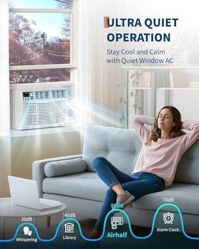 8000 BTU Small Window Air Conditioner with WiFi, Cools 350 Sq. Ft., App, Remote Control,24H Timer&Sleep Mode, Energy Saving Window AC Unit,Easy Install Kit for Bedroom, Living Room, white