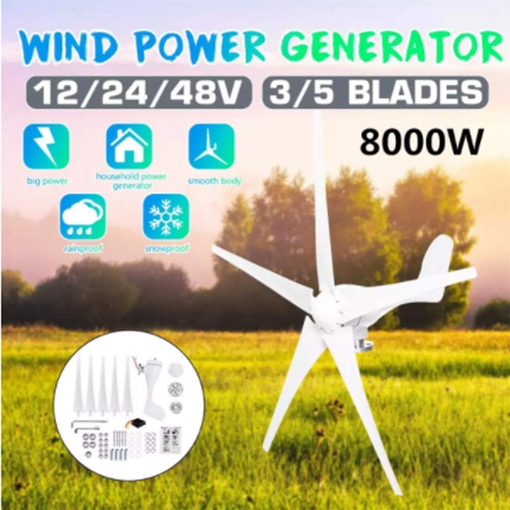 8000W Wind Power Turbines Generator 12/24/48V 3/5 Wind Blades Option with Waterproof Charge Controller Fit for Home Or Camping,48v,5 Blades