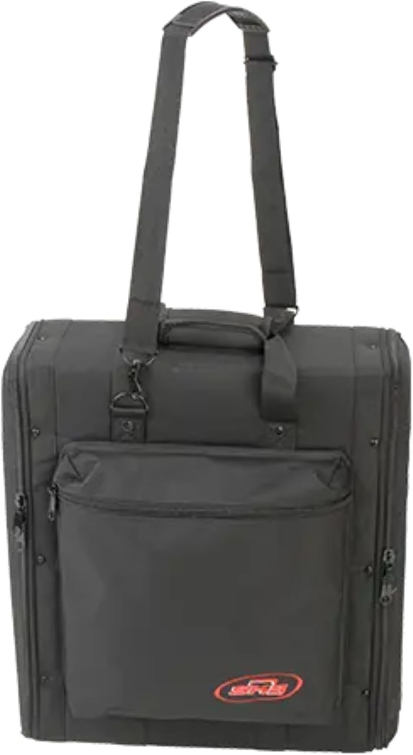 SKB Cases 2U Soft Rack Case for Wireless Microphone Systems with Steel Rails, Heavy Duty Zippers, Outer Pocket and Shoulder Straps, Black