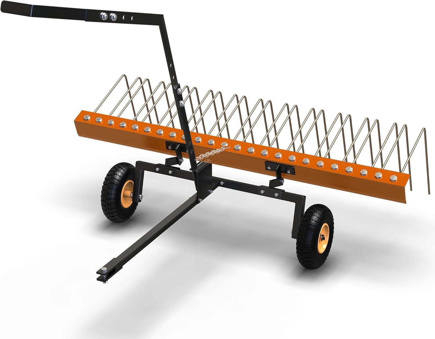 40inch Tow Behind Dethatcher with 24 Spring Steel Tines, Tow Behind Rake to Remove Thatch, Riding Lawn Mower Attachments for Outdoor Yard Tools Lawn Care