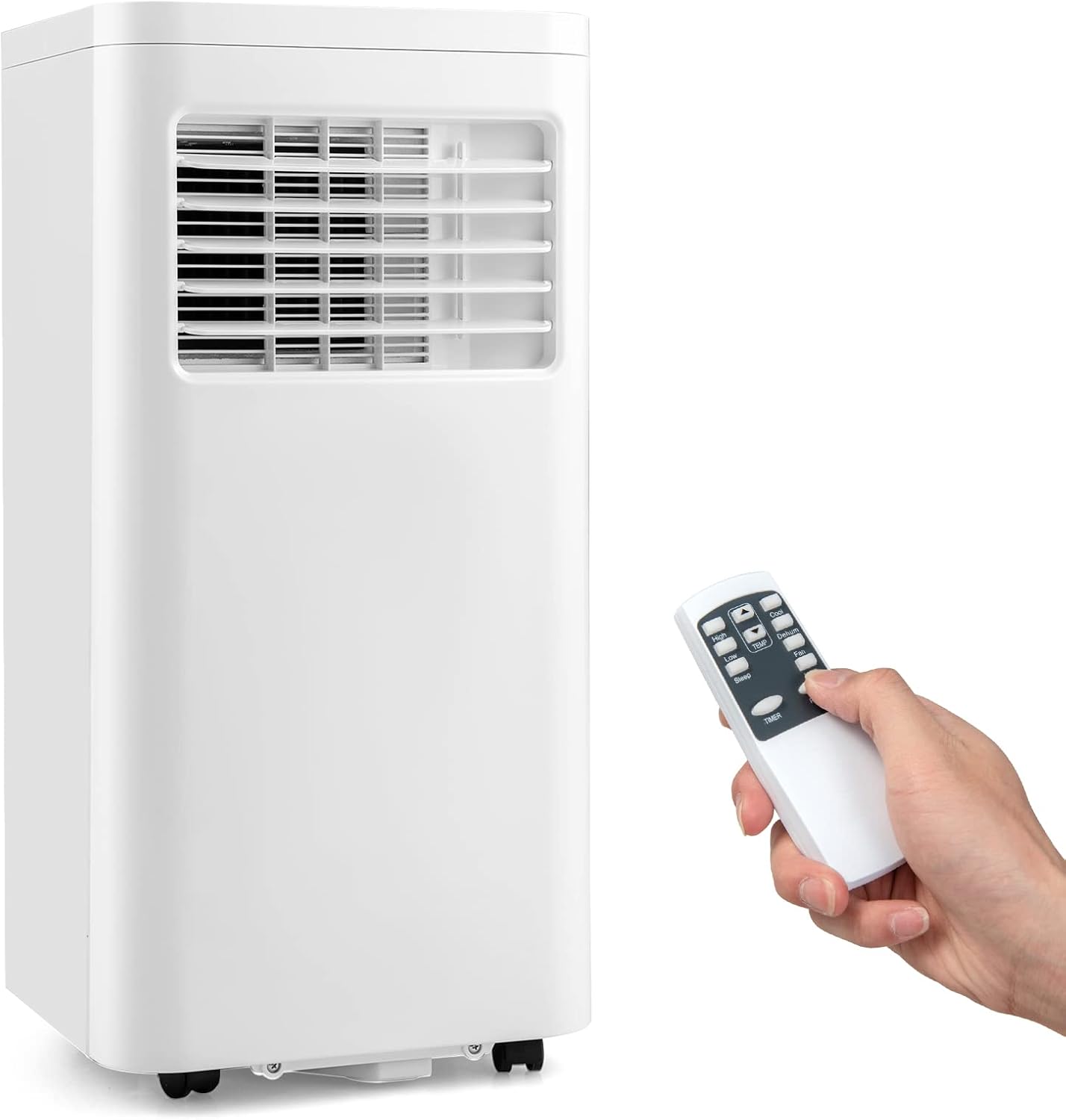 GOFLAME 3-in-1 Portable Air Conditioner, 5000 BTU AC Unit with Fan & Dehumidifier, Quiet AC 1-24H Timer, LED Display, 2 Fan Speeds, 4 Wheels, Remote Control, Exhaust Hose, White