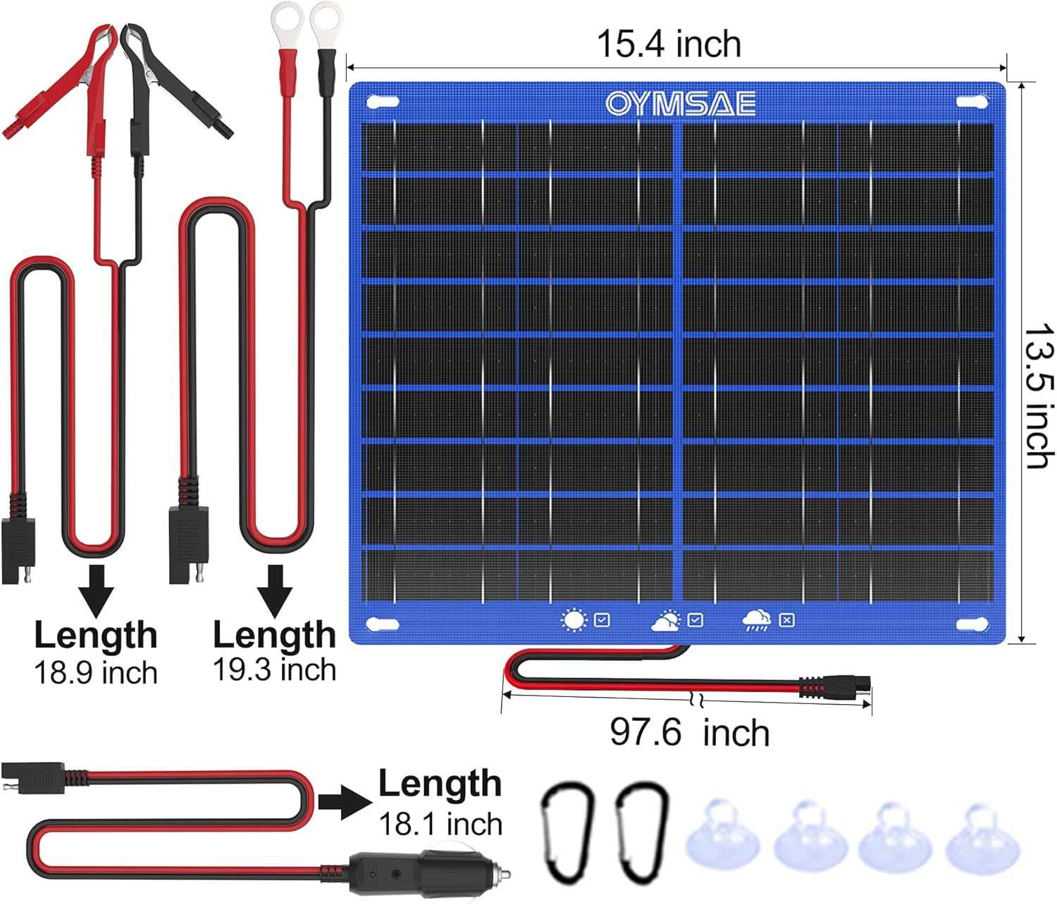 OYMSAE 30W 12V Solar Panel Battery Charger Portable Waterproof Power Trickle Battery Charger & Maintainer for Car Boat Automotive RV with Cigarette Lighter