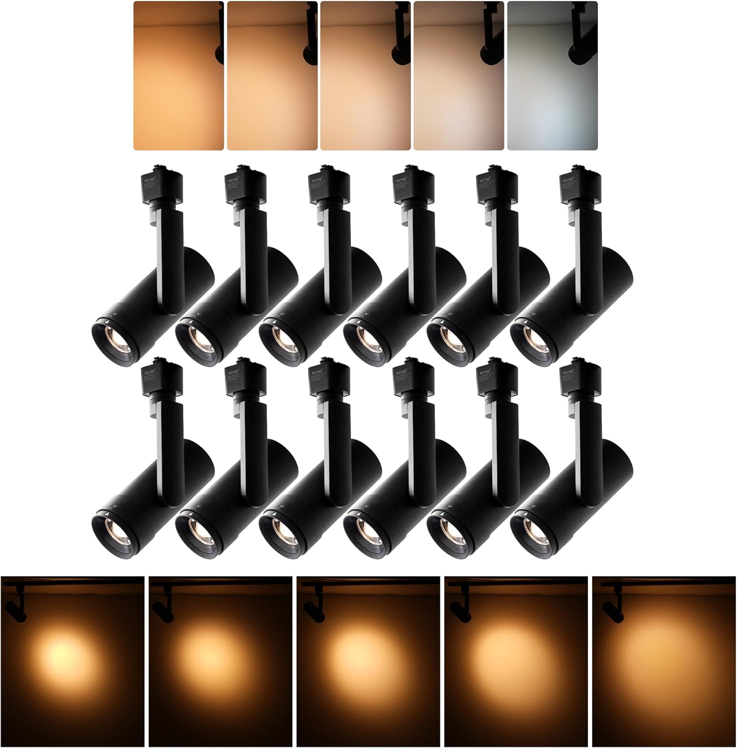 mirrea 5-Color Zoomable LED Track Lighting Heads H-Type Dimmable, 13.5W Black Ceiling Fixtures for Kitchen, Modern Accent Light, 2700-5000K Adjustable, Beam Angle 24°-60°, CRI90+, Pack of 12