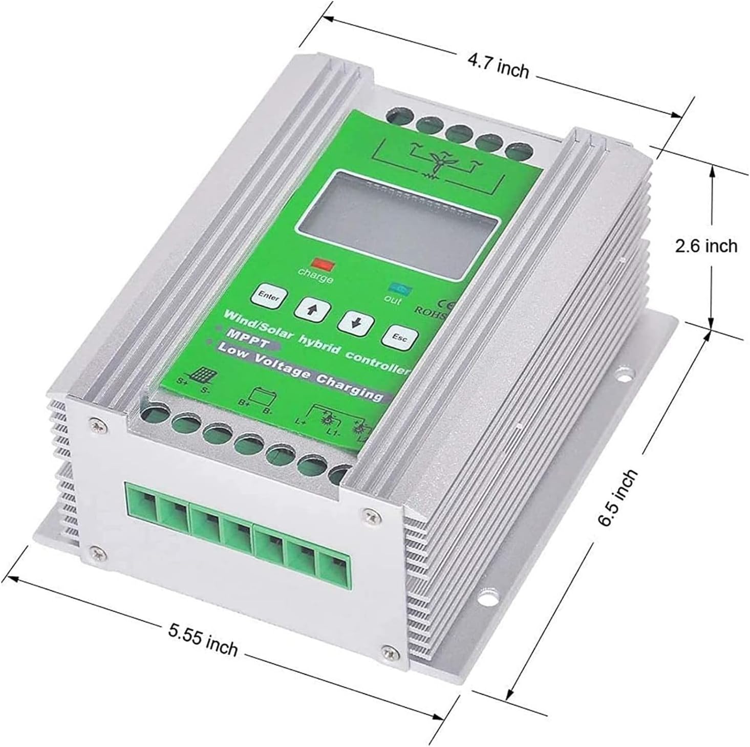 6000W Wind Solar Hybrid Charge Controller for Off-Grid Systems, Compatible with 800W Wind Turbines & 1000W Solar Panels, 24V MCT Charging Efficiency