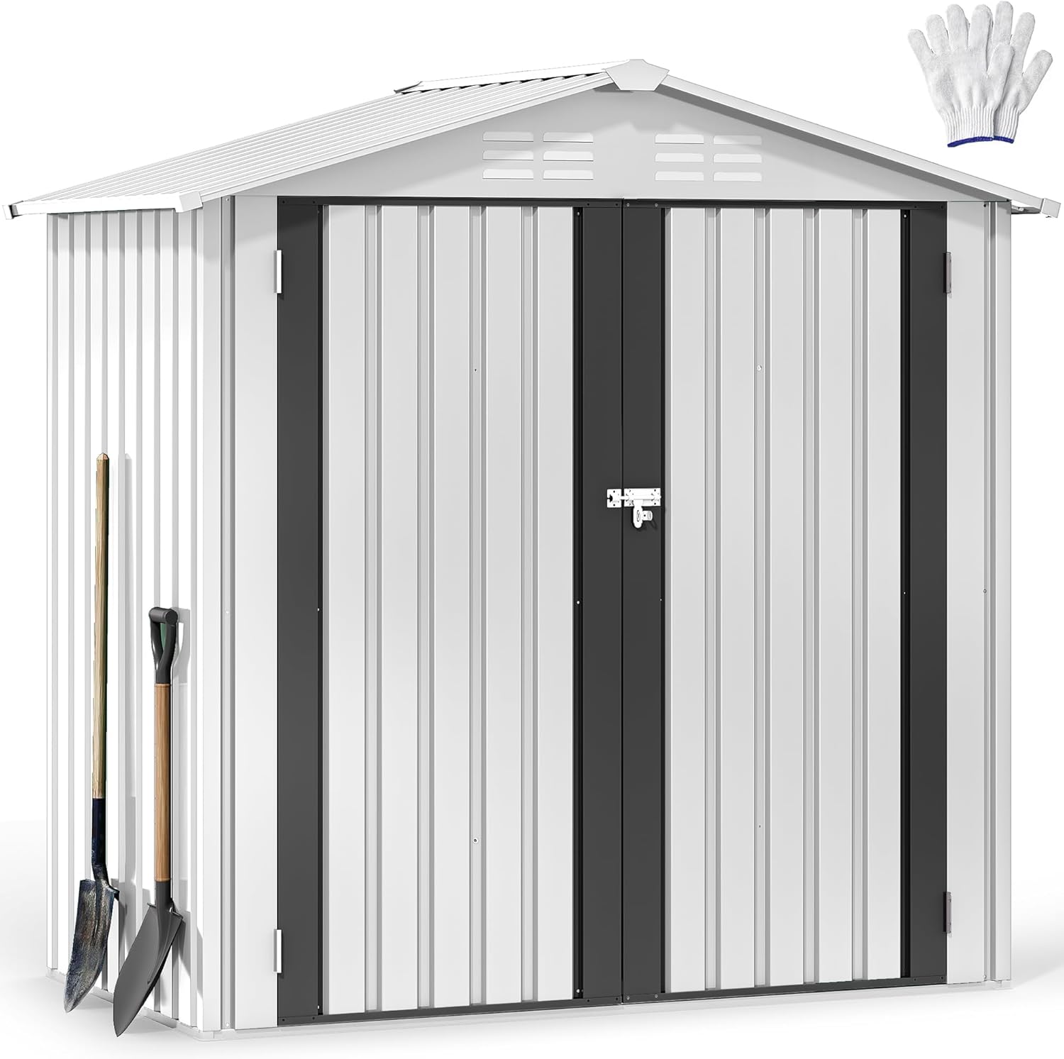 DWVO 5.7x2ft Metal Outdoor Storage Shed, Waterproof Tool Shed Heavy-Duty Storage Unit with Lockable Door and Vents, Ideal for Bicycles, Tools, Lawnmowers, Backyards, Patios, Lawns - White
