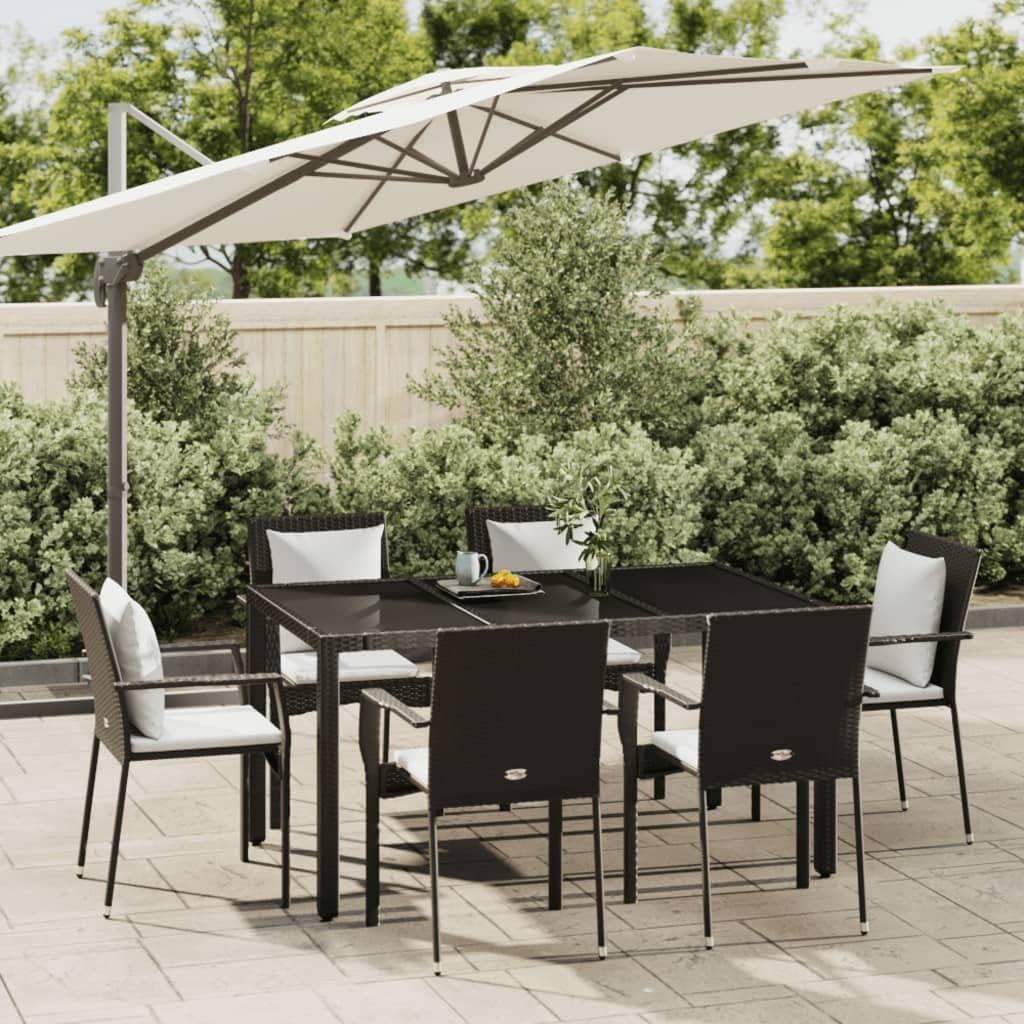 7 Piece Patio Dining Set with Cushions Black Poly Rattan,Versatile Outdoor Dining Set: Relax and Dine in Comfort and Style Furniture Sets for Patio, Lawn & Garden