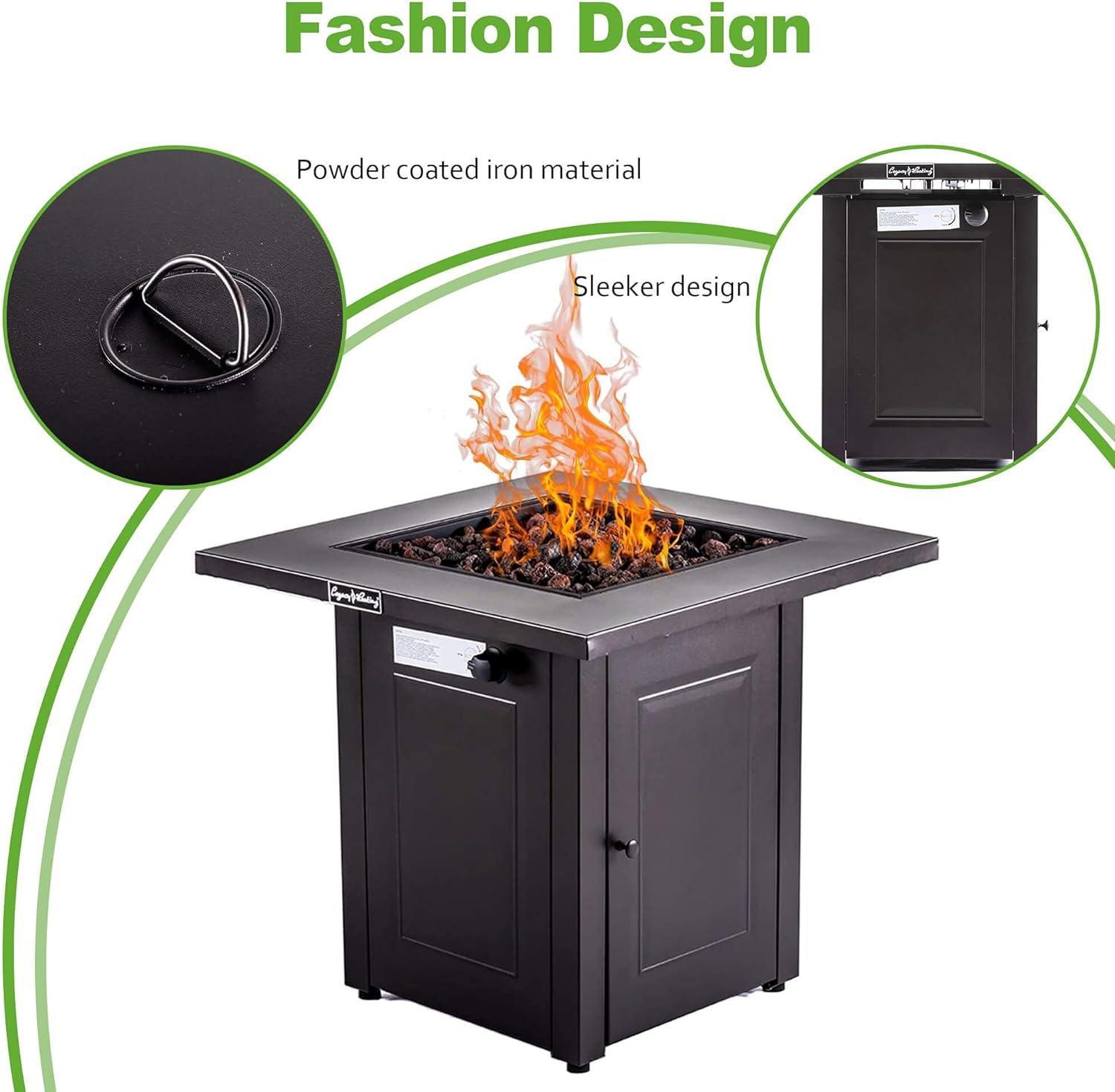 28in Square Propane Fire Pit Table, 50,000 Btu Outdoor Dining Fireplace with Lid Lava Rocks, Etl Certified for Backyard, Deck, Patio – Brown (1 Door)