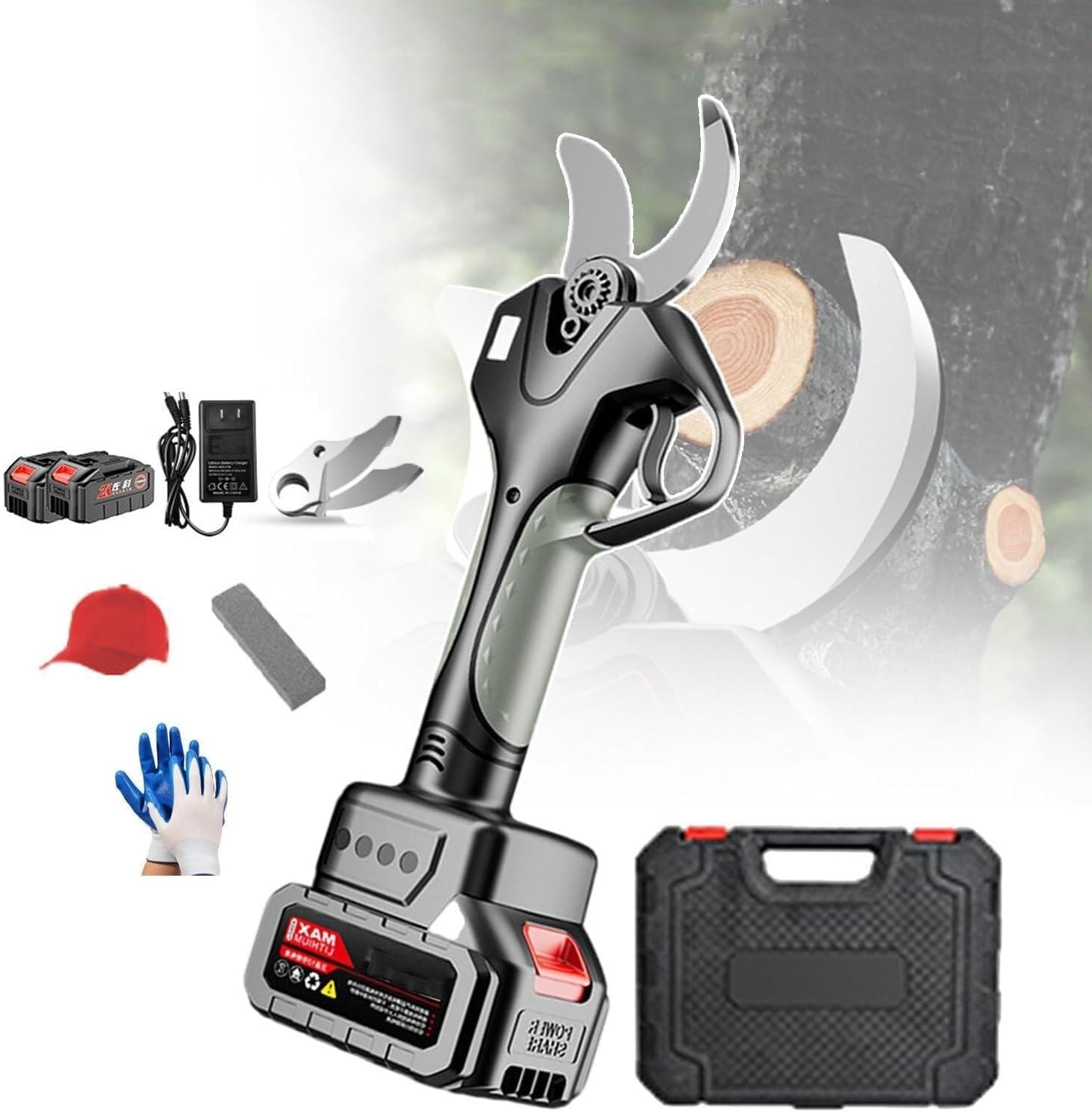 Electric Garden Secateurs 21V, Cordless Pruning Shears with 45mm Cutting Capacity, Battery Powered, Includes Sunhat, Gloves, and Charger for Tree Plant Pruning