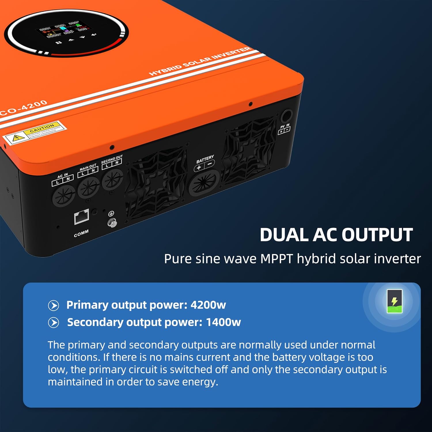 Anern 4200W Hybrid Solar Inverter 24V DC to 220-230VAC, All-in-One Hybrid Inverter Charger Built-in 120A MPPT Controller, Max PV Array 6200W, Fit for 24V Lithium Lead-Acid Gel Battery Off-Grid System