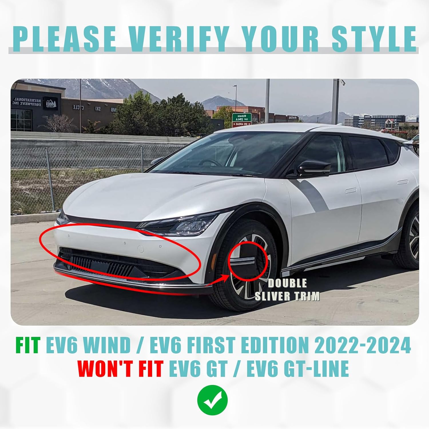BestEvMod for EV6 Front Lip Splitter ABS Front Bumper Lip Spoiler Air Dam Side Body Kit Compatible with 2022 2023 2024 2025 Kia EV6 Accessories (Wind Version & First Edition, Glossy Black)