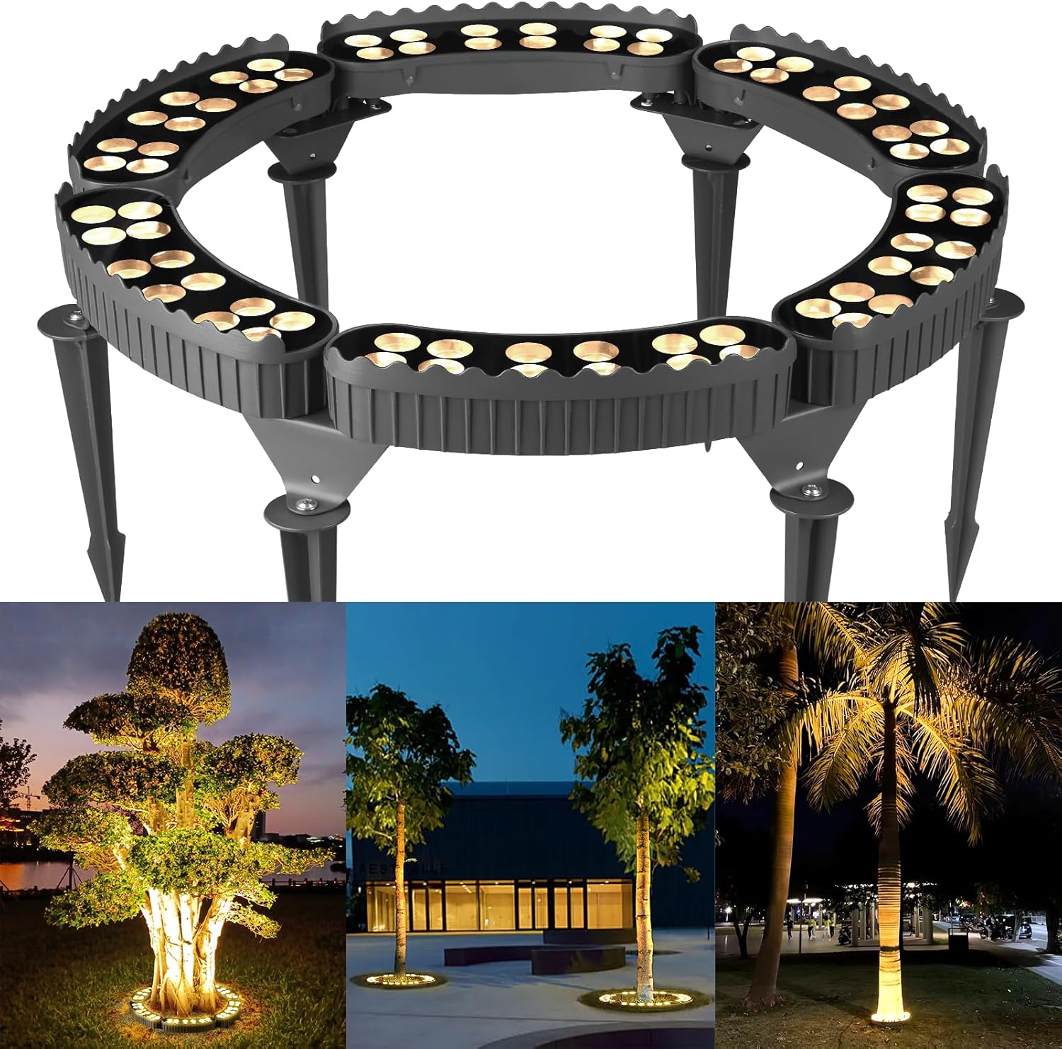 Gardencoin Outdoor Ring Tree Lights, 72W LED Landscape Uplighting for Trees, 3000K Warm White, Low Voltage IP65 Waterproof, 15.35