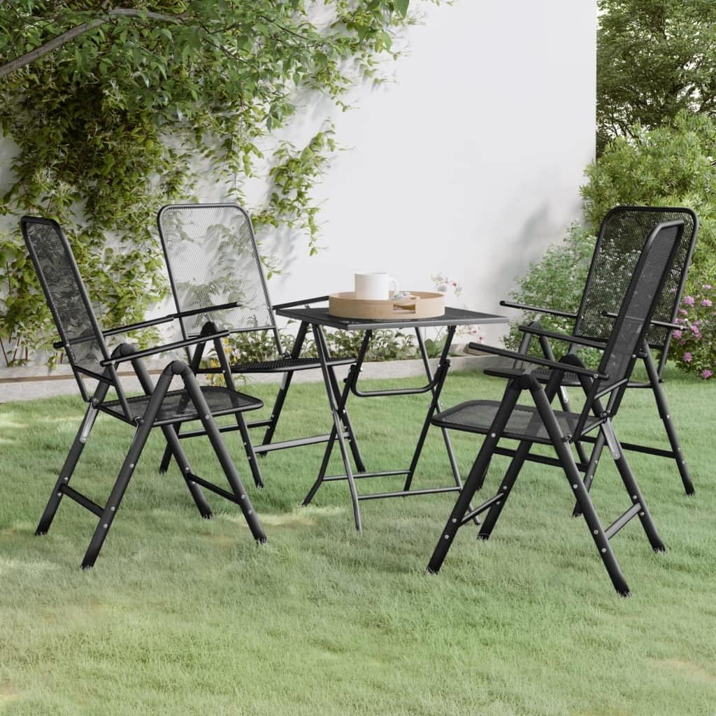 5 Piece Patio Dining Set Expanded Metal Mesh Anthracite,Patio Dining Set with Adjustable Backrest and Foldable Design for Outdoor or Kitchen Use Patio Furniture Sets, Outdoor Furniture Sets