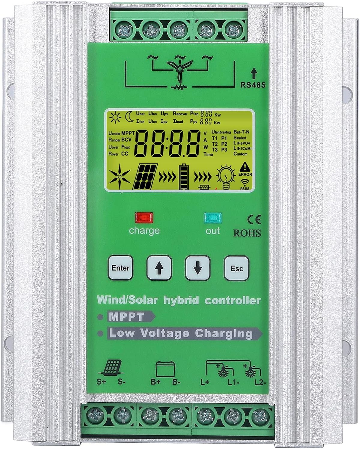 400W Wind Solar Hybrid Charge Controller 12V/24V MPPT Boost Charge Regulator with LCD Display and Free Dump Load Accurate (400W Wind / 400W Solar)