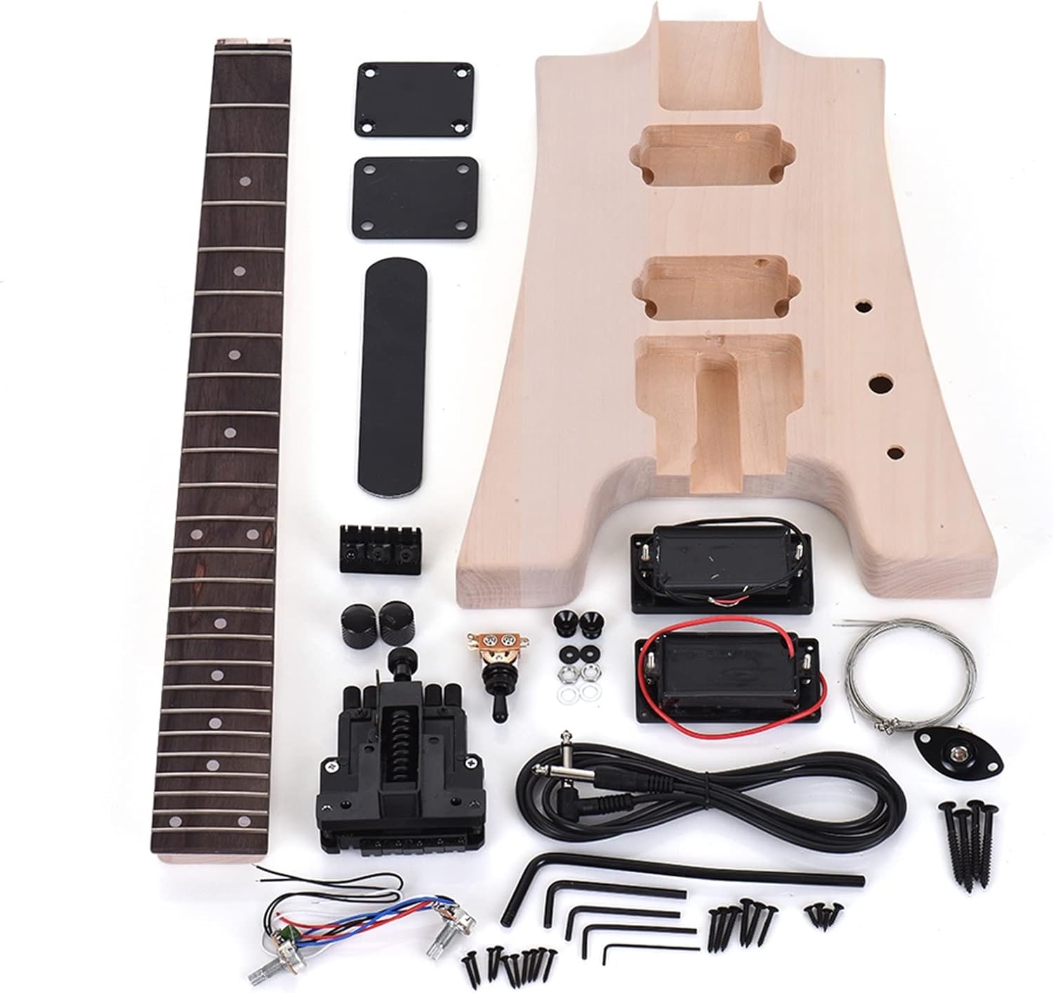 FLFL Unfinished DIY Electric Guitar Kit Basswood Body Rosewood Fingerboard Maple Neck Without Headstock Unfinished Guitar Kit