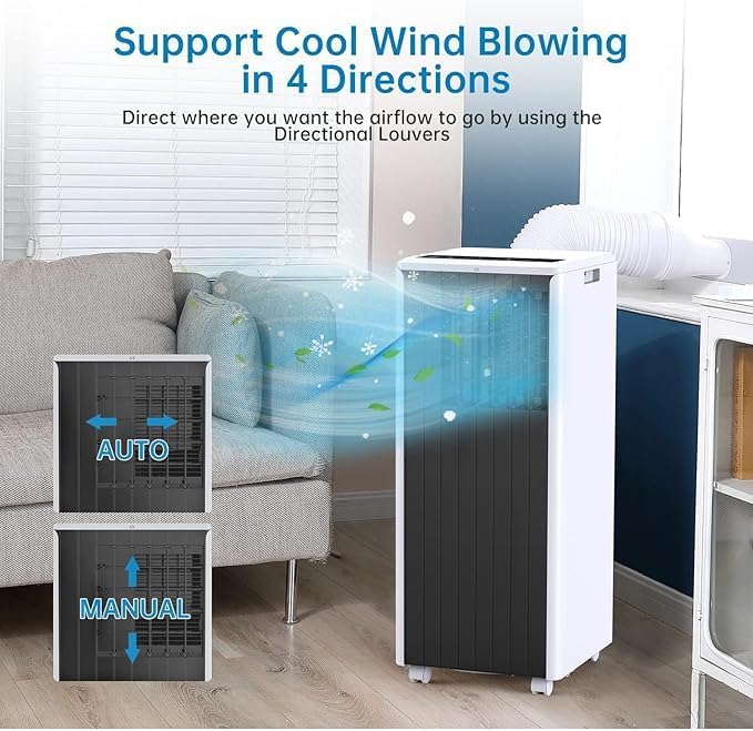 8,000 BTU Portable Air Conditioner with Remote, 3-in-1 AC, Dehumidifier & Fan for Rooms Up to 350 Sq.Ft. Includes Window Installation Kit, 24-Hour Timer, Easy Mobility Wheels & Quiet Operation