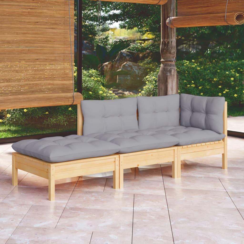 3 Piece Patio Lounge Set with Gray Cushions Solid Pinewood,Pinewood Patio Lounge Set: Modular Outdoor Sofa with Cushions Patio Furniture Sets, Outdoor Furniture Sets