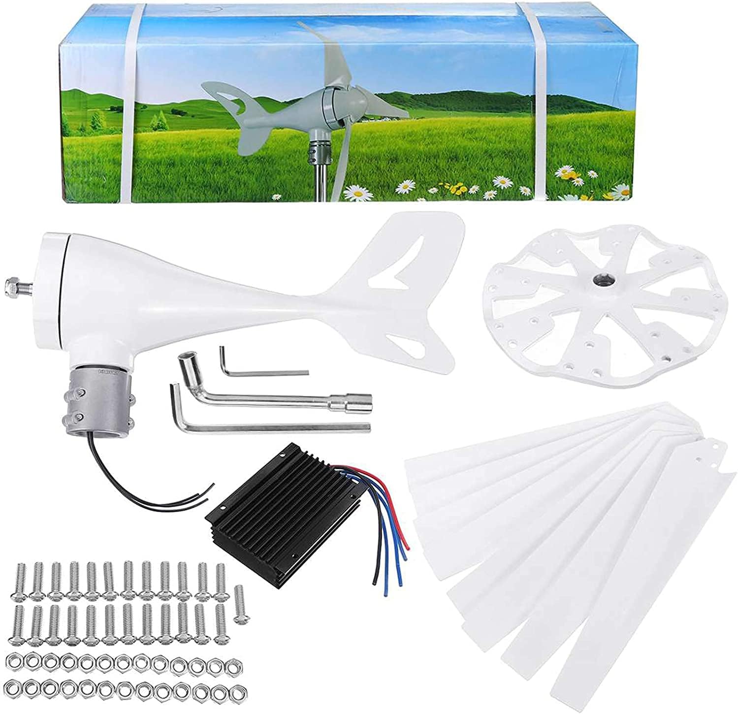 10000W Vertical Axis Wind Turbines Generator, 8 Blades Motor Kit 110V/220V Windmill Energy Charge Turbines(with MPPT Controller)