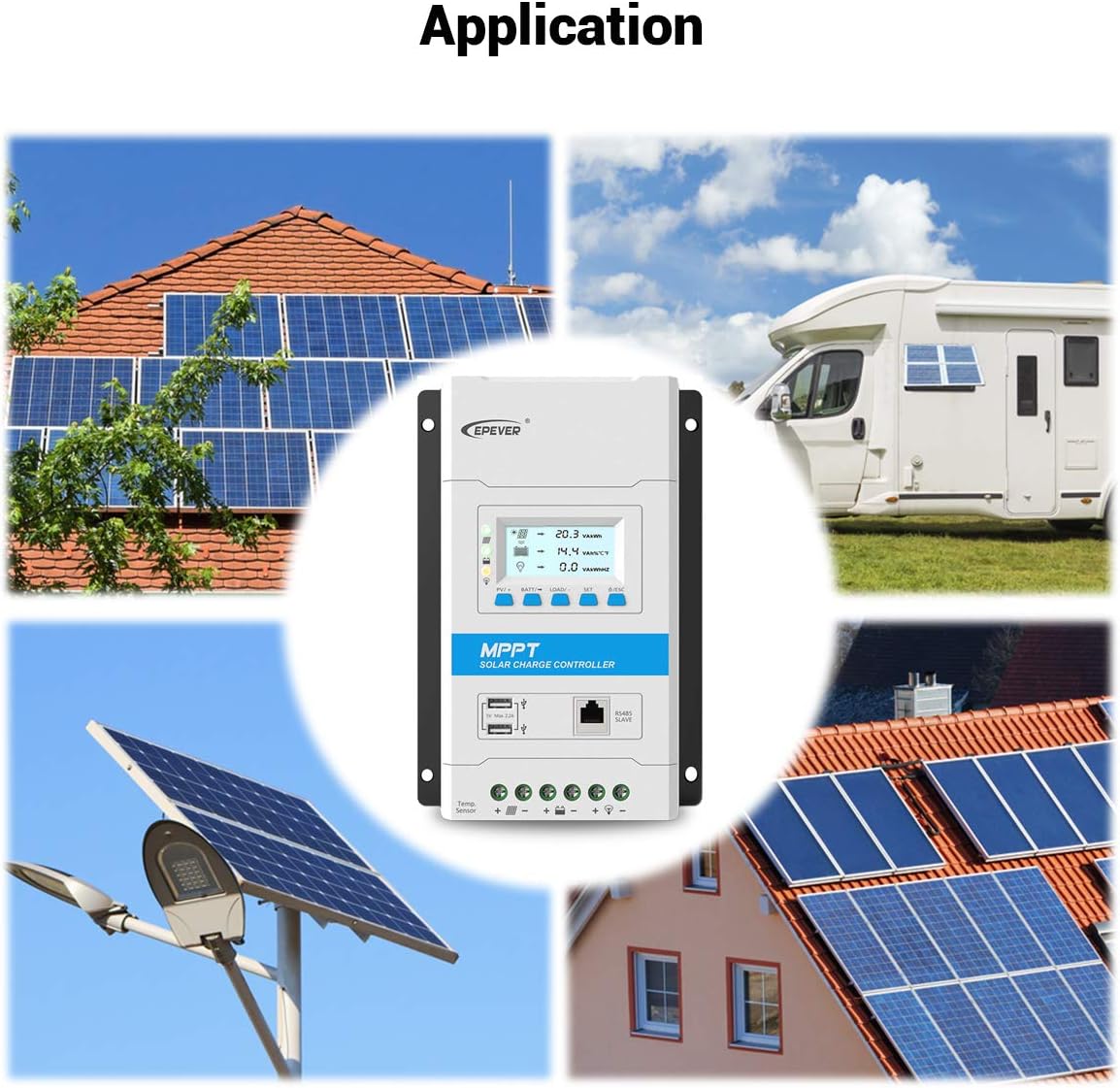 EPEVER 40A MPPT Solar Charge Controller Max. PV 150V Solar Panel Charge Regulator with LED&LCD Display Double USB Port and MT50 Remote Meter Temperature Sensor RTS & PC Communication Cable RS485