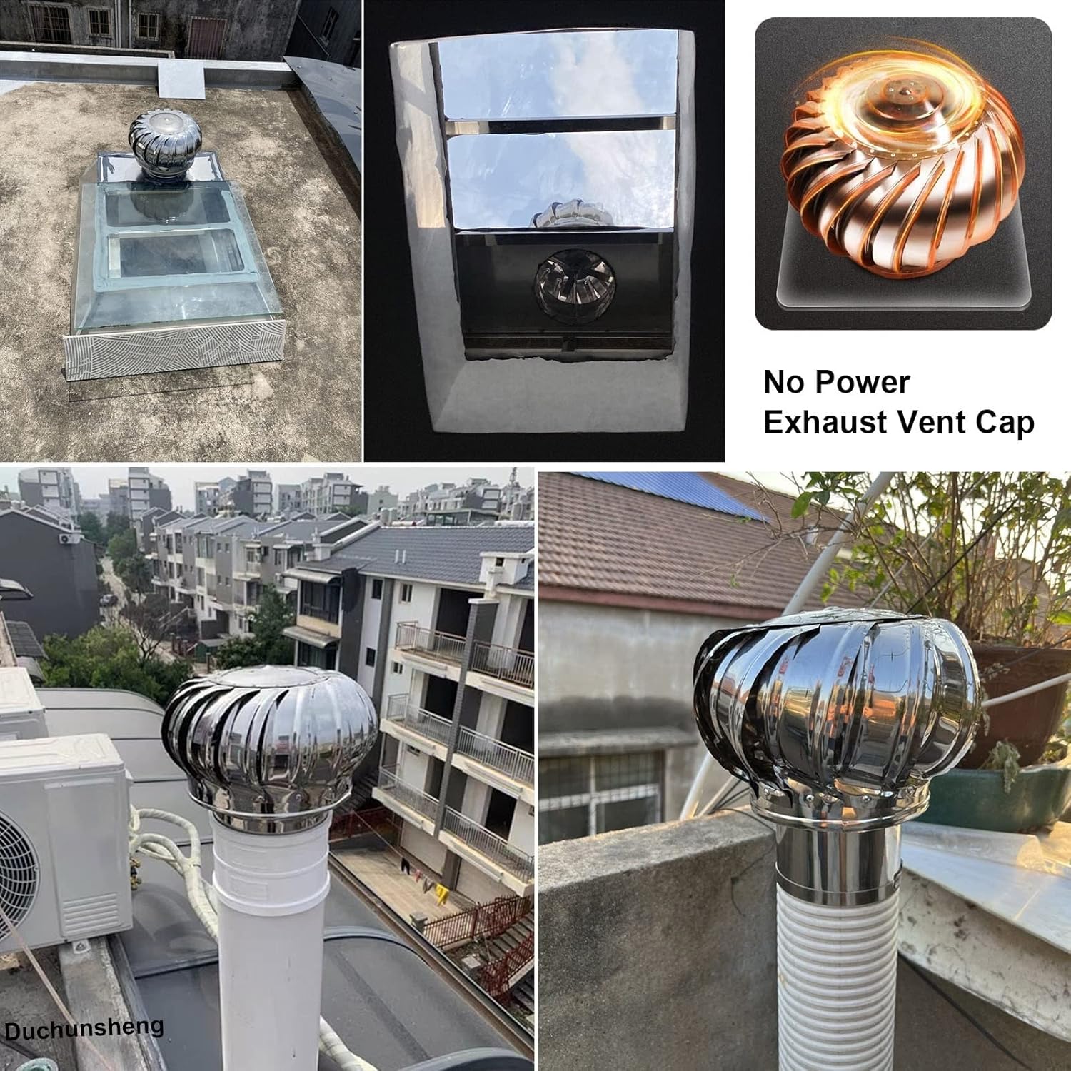 Roof Wind Turbines Cap Vent Round Internally Braced Wind Turbines, 304 Stainless Steel Roof Ventilator Air Outlet, 4 10 12 Inch, Easy to Install Unpowered Rotation Rainproof Ventilator