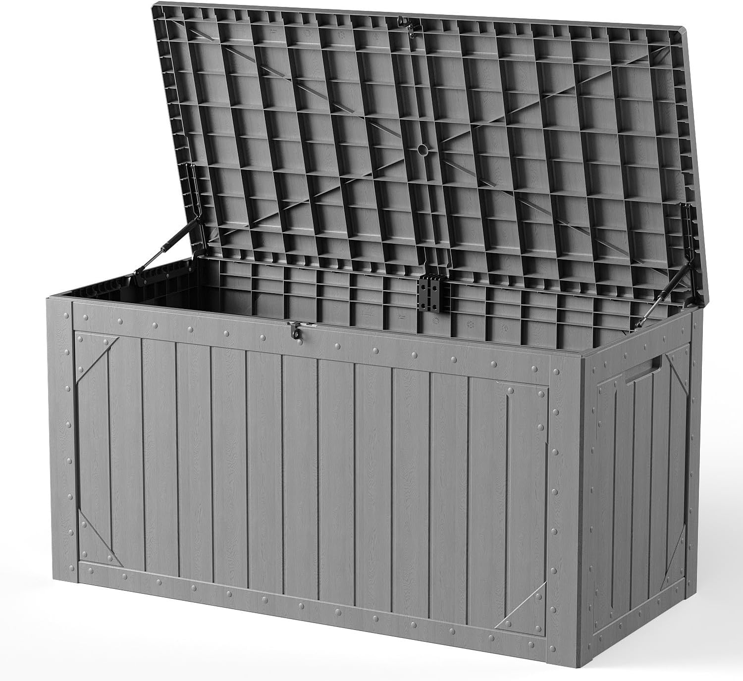 100 Gallon Outdoor Storage Box, Weatherproof Deck Box for Patio Cushions, Throw Pillows, Garden Tools, Lockable Resin Large Outdoor Storage Bench for Yard, Porch, or Balcony
