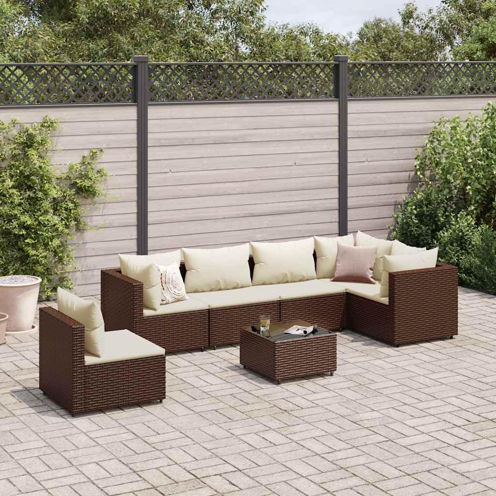 Patio Set 7 Piece Patio Lounge Set with Cushions Brown Poly Rattan