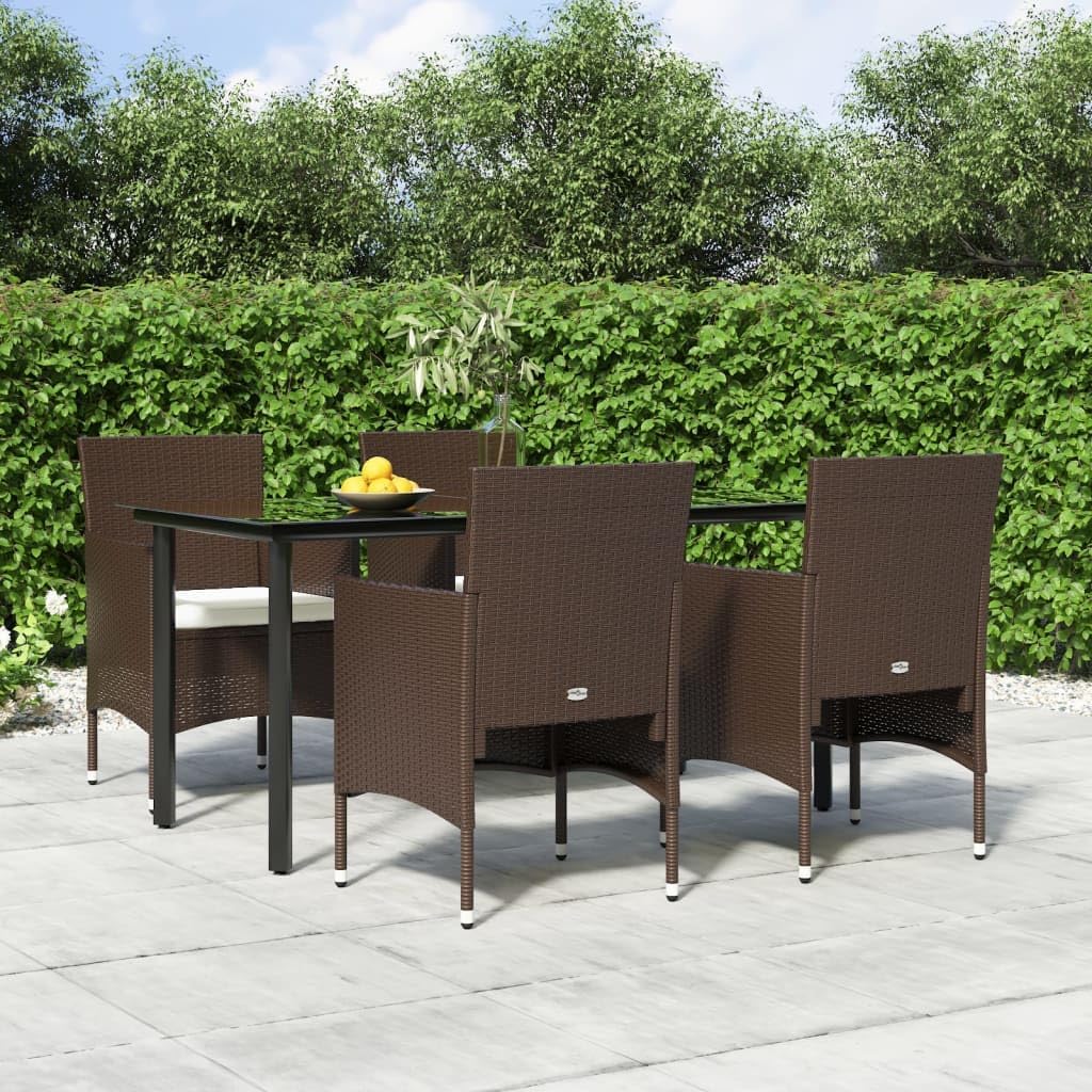 Patio Set 5 Piece Patio Dining Set with Cushions Brown and Black