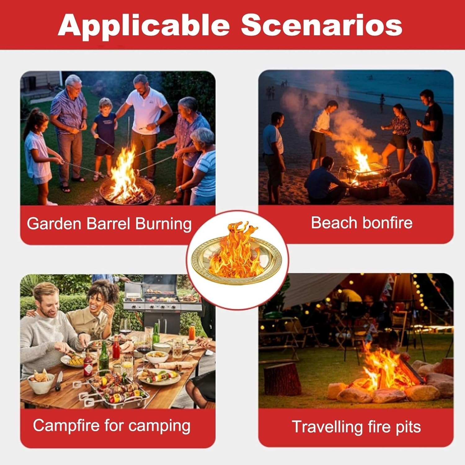 Burning Basin Stainless Steel Home, Fire Pit Bowl for Outdoor Wood Burning, Mirror Surface Treatment, Clean and Bright, for Patio Backyard Camping Deck Picnic(Gold,Large)