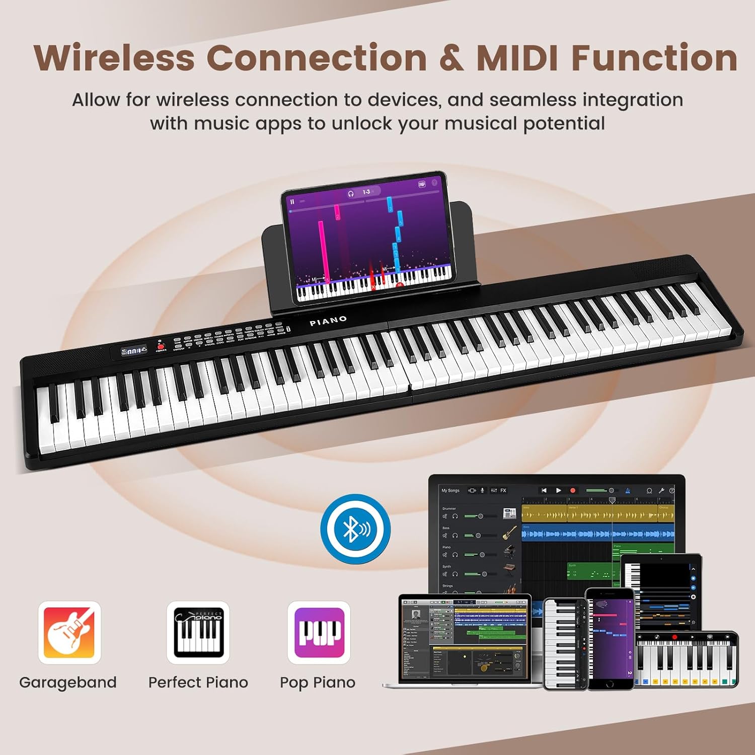 Costzon 88-Key Folding Piano Keyboard, Full-Size Semi-Weighted Electric Piano Digital Piano w/MIDI, Microphone, Music Stand & Carrying Bag, Portable Keyboard Piano for Beginners Teens Adults (Black)