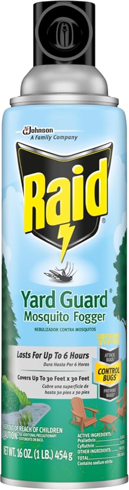 Raid Yard Guard Mosquito Fogger, Kills flies, mosquitoes, non-biting gnats, small flying moths, wasps and hornets 16 oz, Pack of 12