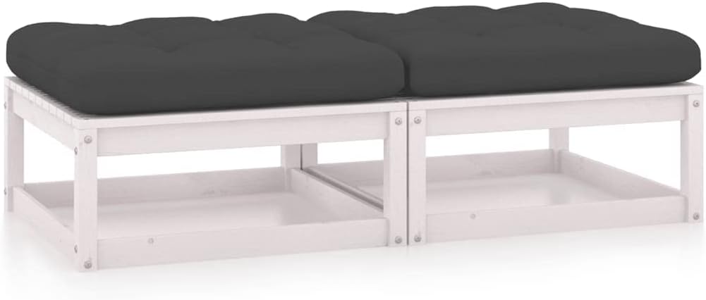 Patio Footstools with Cushions 2 pcs Solid Wood Pine,Sturdy Pinewood Garden Footstool with Cushions for Outdoor Relaxation and Comfort Patio Furniture Sets, Conversation Sets