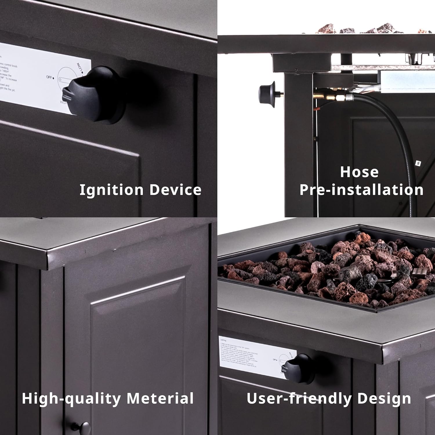 Hexago 28 Inch Propane Fire Pit Table, 50,000 BTU Square Outdoor Gas Fire Table with Lid & Lava Rocks, Auto Ignition, ETL Certified, for Patio, Backyard, Garden & Deck