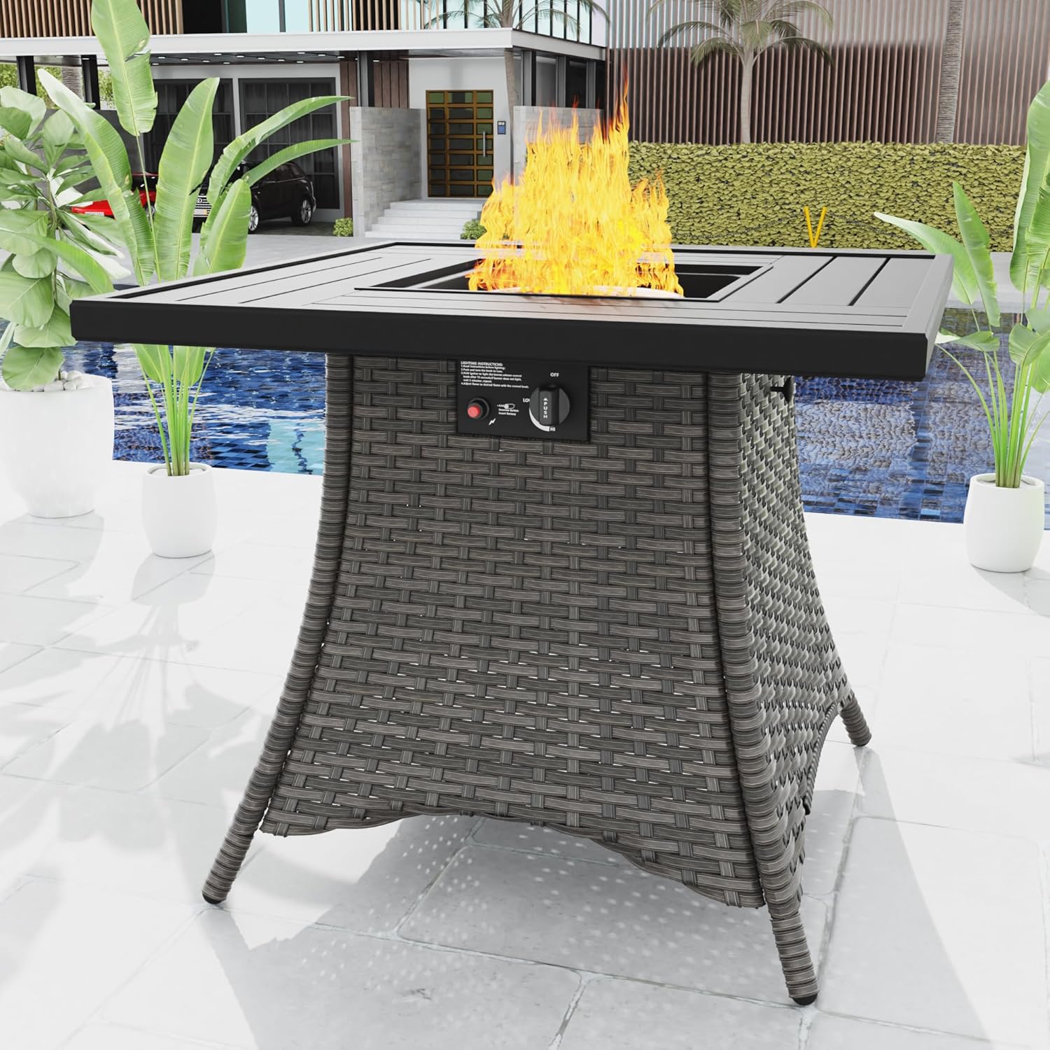 31.7in Propane Fire Pit Gas Fire Pit Table with Lid and Metal Tabletop, CSA with Lava Rocks, Heavy Duty 2 in 1 Square Fire Pit Table for Outdoor, Patio, Garden, Party and Camping