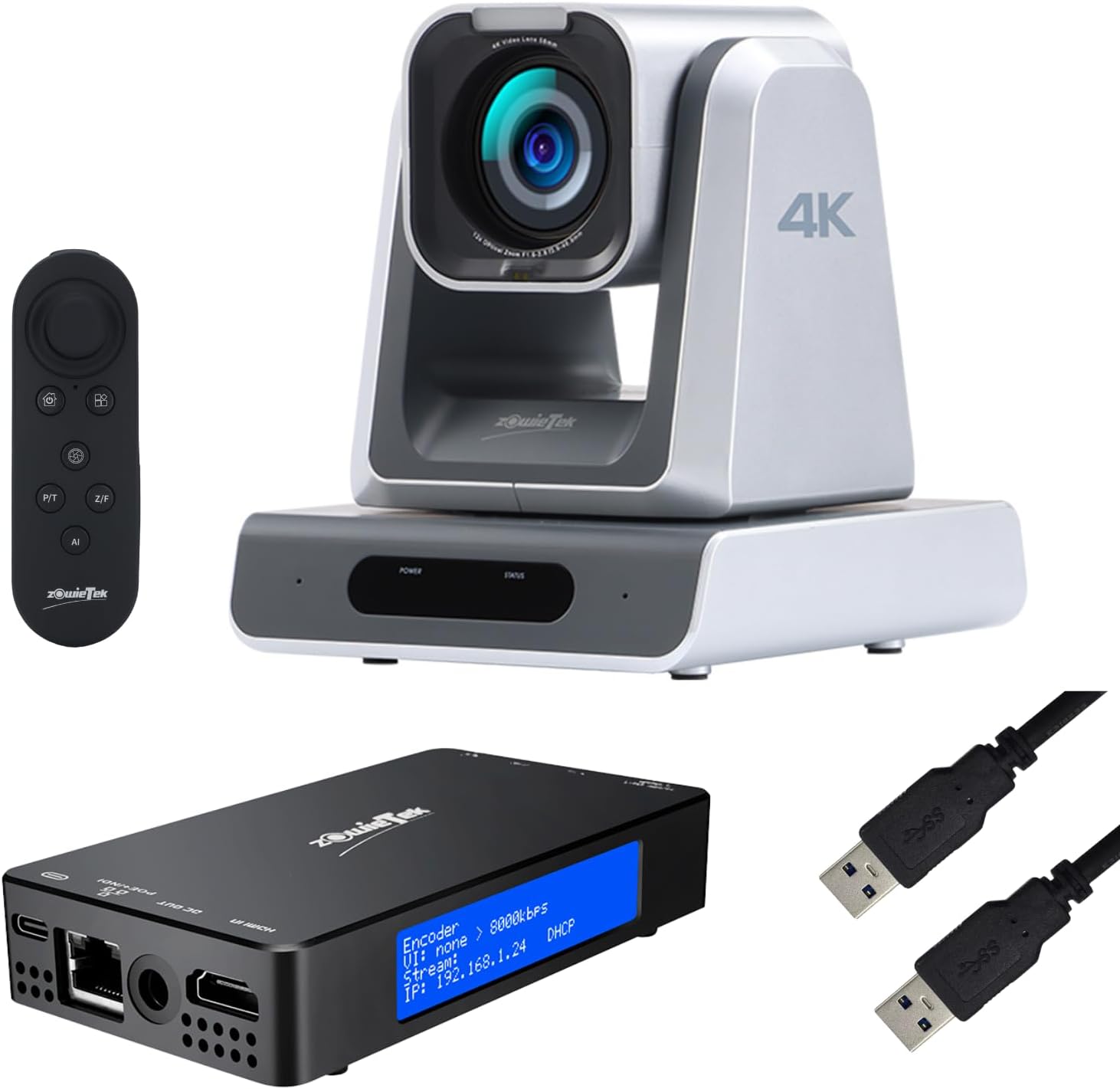 zowietek 4K ZowiePTZ 18X Webcam & UVC to NDI Adapter Combo, PoE, Micro SD Card Supported, Video Converts Compatible Series and Other UVC Webcams for Streaming Accessories, Content Creator Kit