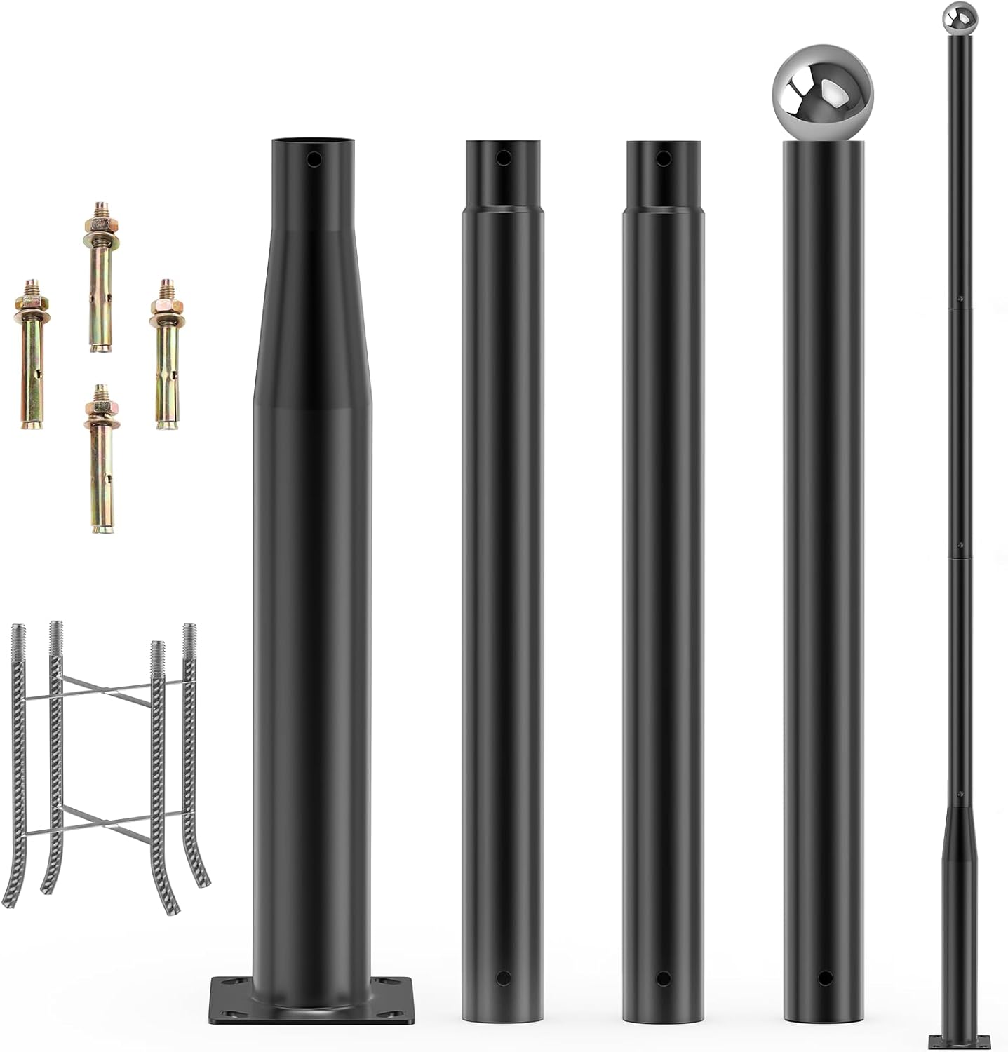 Street Light Pole 13Ft Tall, Street Lamp Post for Outdoor Lighting Fixtures with Two Types of Ground Mounting Brackets, Outdoor Light Pole for Parking Lot, Patio, Street, Backyard, Exterior House