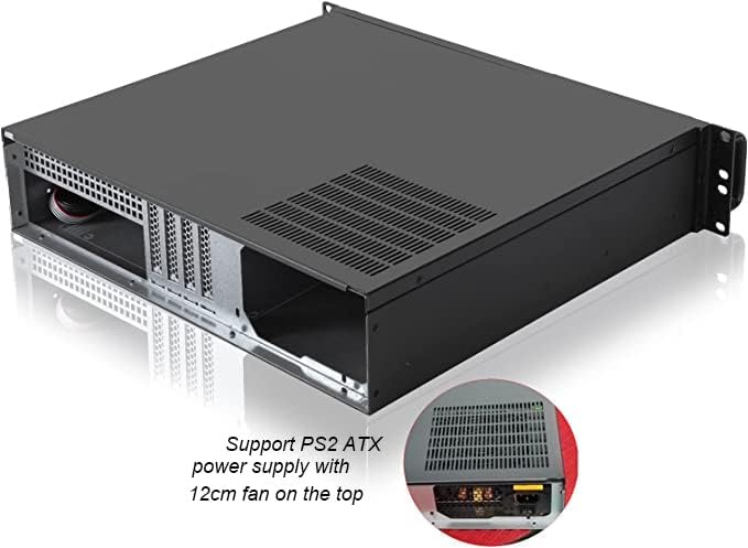 RackChoice 2U Micro ATX Compact Rackmount 2 x 5.25 Chassis Support ATX PS2 PSU with 120mm Fan on top, USB3.0 with 2.0 Adapter