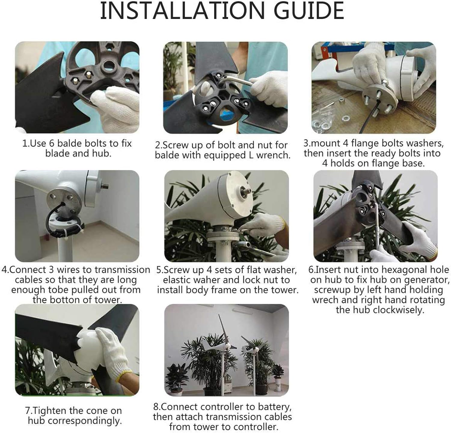 8000W Wind Power Turbines Generator, 5 Wind Blades Option with Waterproof Charge Controller Fit for Home Or Camping 12/24/48V,12V