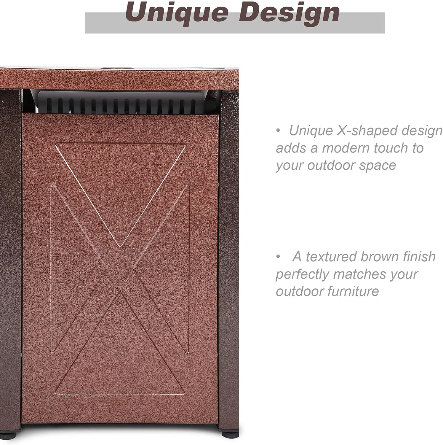 28 Inches Square Outdoor Propane Fire Pit Table – 50,000 Btu, Brown Texture, Burgundy Lid, Lava Rocks, Etl Certified – Patio, Courtyard, Balcony (1 Doors)