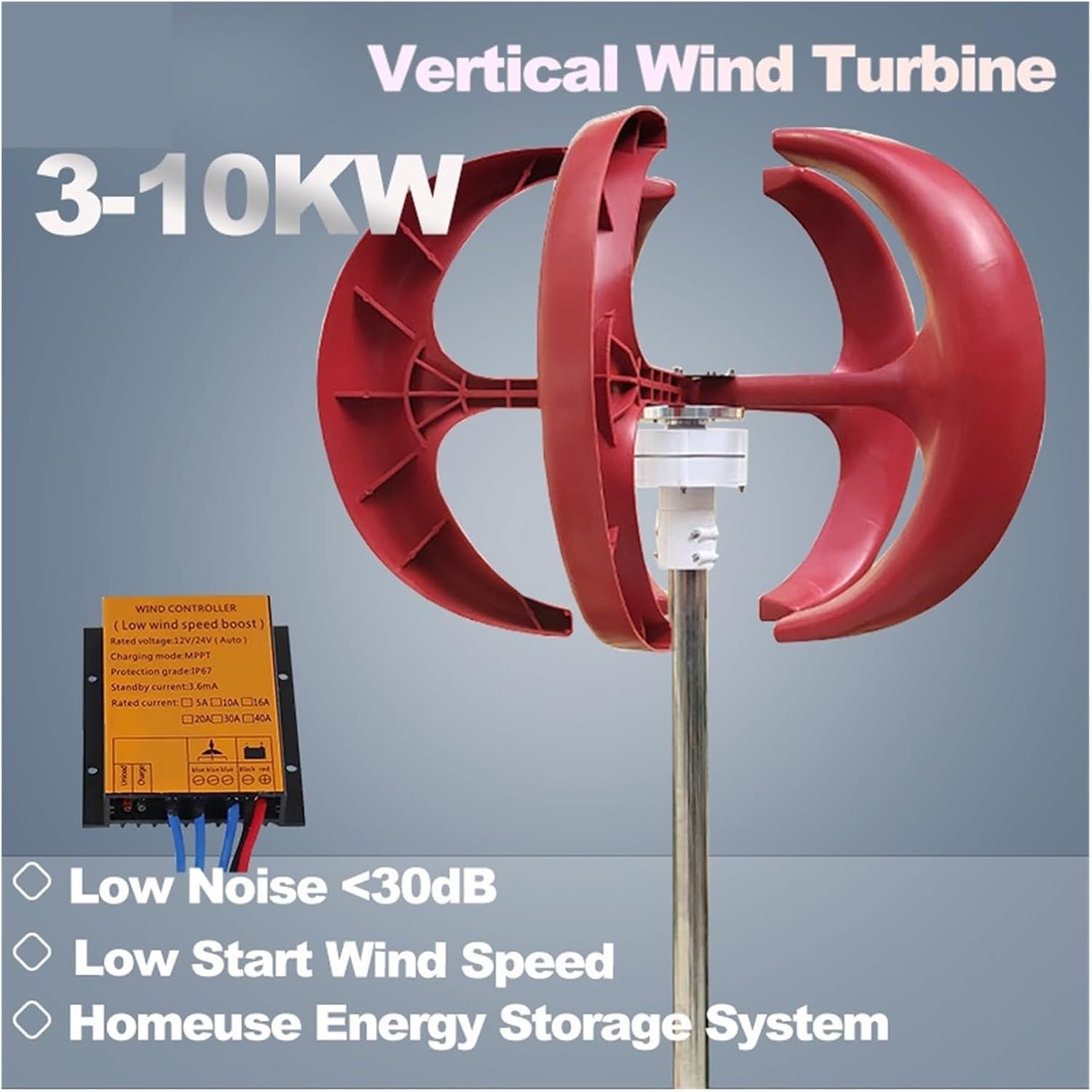 8KW 10KW 5KW 12V 24V 48V Wind Turbine Generator Vertical Turbine tive Windmill MPPT Hybrid Controller Home Low Starting Speed for Home(White,24V_5KW)