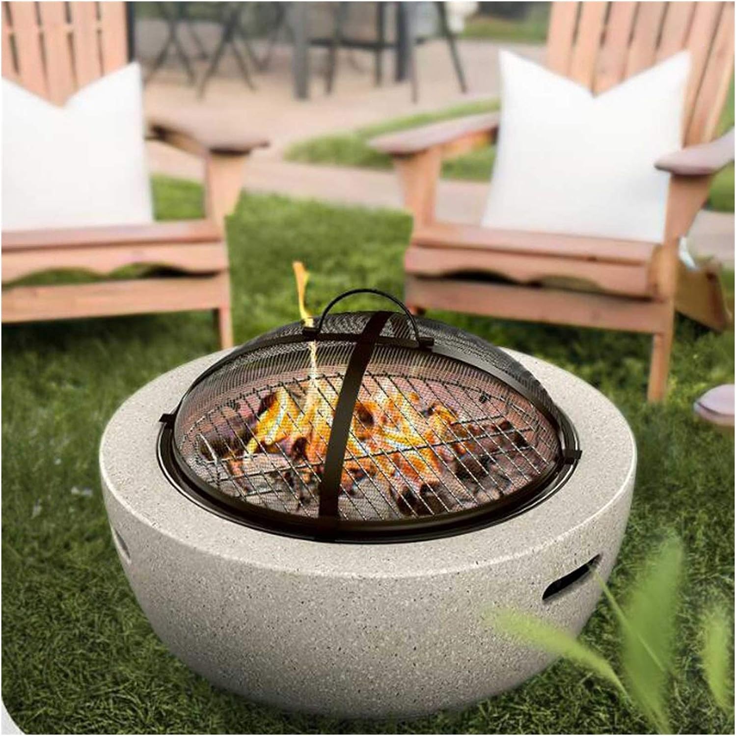 Outdoor Fire Pit Fire Pit - Large Bonfire Wood Burning Firepit Bowl - BBQ Grill Metal Grate - for Outdoor Backyard Terrace Patio