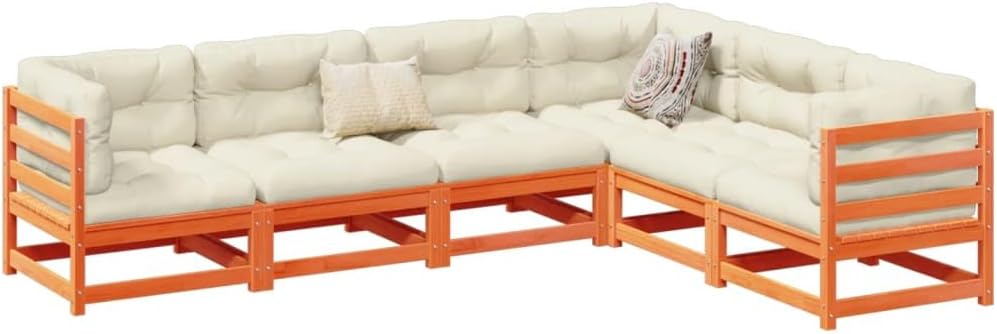 6 Piece Patio Sofa Set Wax Brown Solid Wood Pine, Patio Furniture Sets, Outdoor Furniture