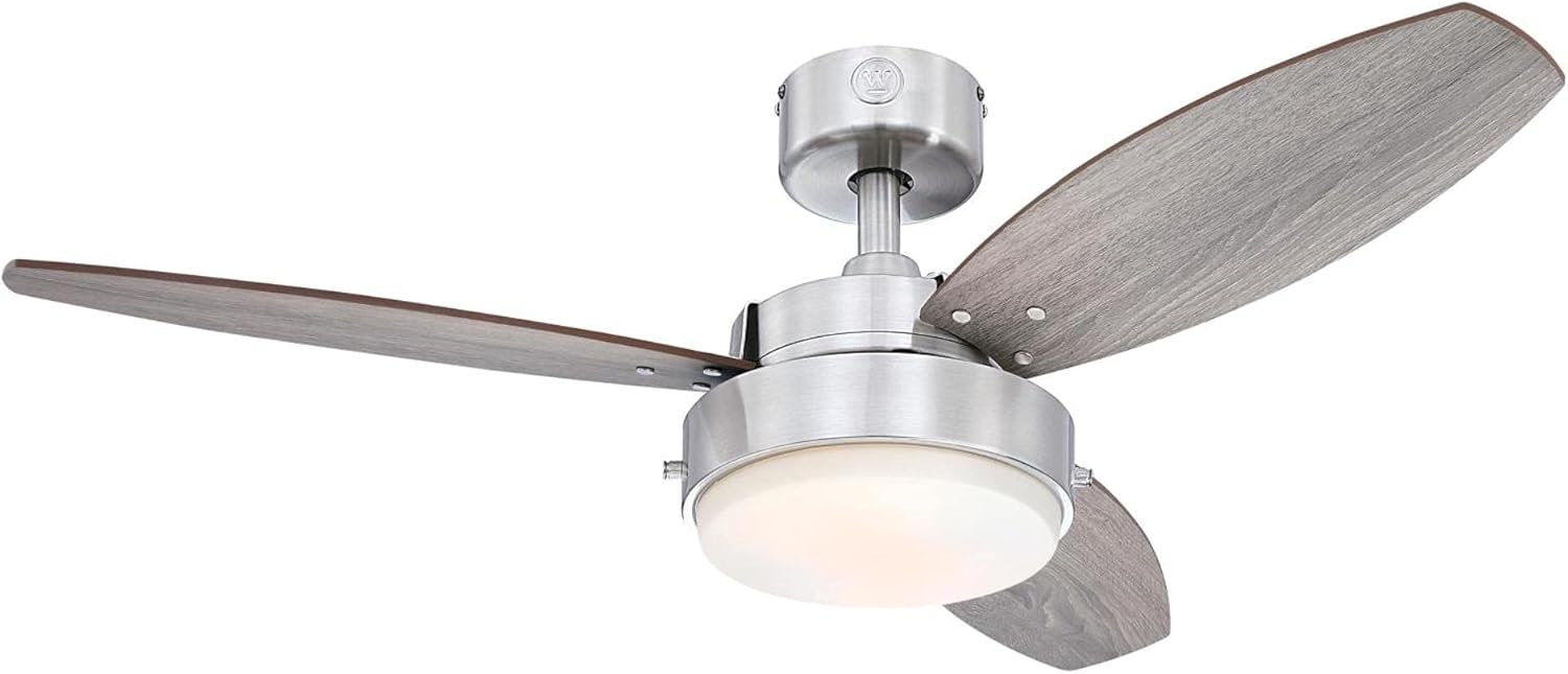 Westinghouse Lighting 7305100 Alloy, Modern LED Ceiling Fan with Light, 42 Inch, Brushed Nickel Finish, Opal Frosted Glass