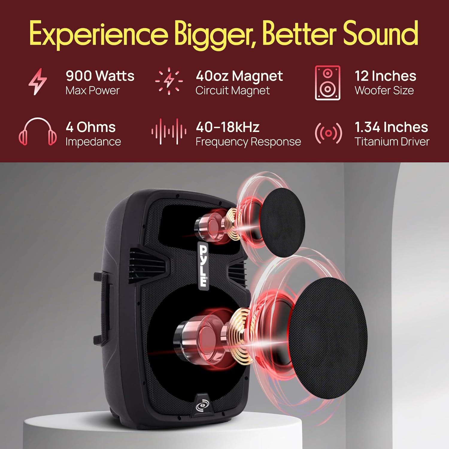 PYLE-PRO Powered Speaker Active PA- Loudspeaker Bluetooth System,12 Inch Bass Subwoofer Stage Speaker Monitor, DJ Party Portable Sound Stereo Amp Sub for Concert Audio, Built-in USB for MP3 Amplifier