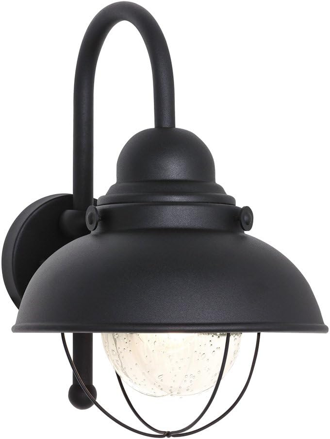 Sea Gull Lighting 8871-12 Sebring One-Light Outdoor Wall Lantern with Clear Seeded Glass Diffuser, Black Finish