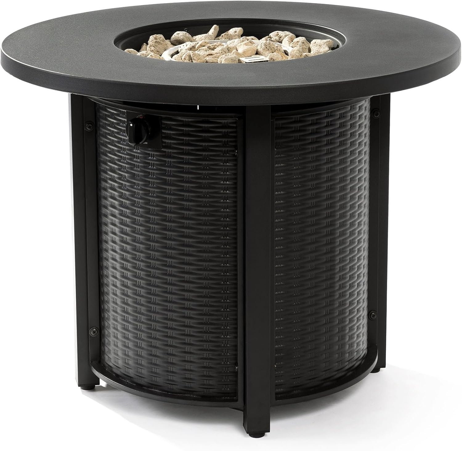32 Inch Outdoor Propane Fire Pit Table,50000 BTU Steel Gas Firepit with Lava Rocks & Cover, Portable Round Patio Heater for Deck Garden Backyard Black
