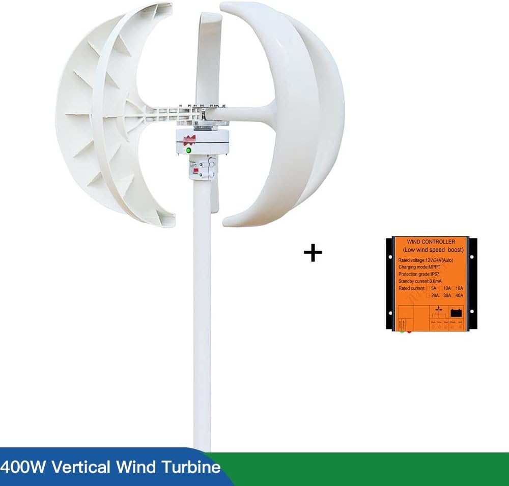 Wind Turbine, 400W AC 12v 24V Vertical Wind Turbine Generator Home 2M/S Low Speed Windmill with MPPT Controller for Battery Street Light,for Home, Farm, RVs, Boats(White,12V)
