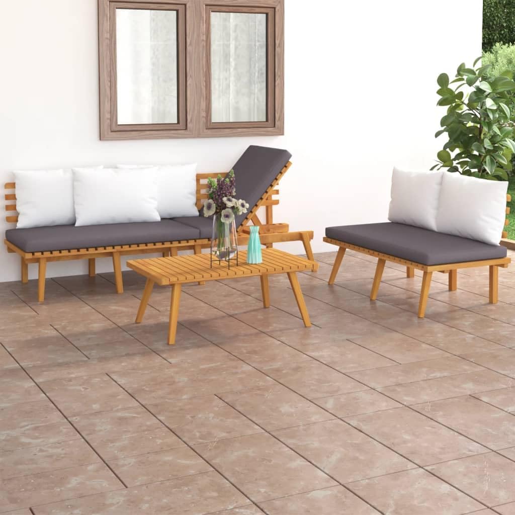 3 Piece Patio Lounge Set with Cushions Solid Acacia Wood,Acacia Wood Patio Lounge Set: Durable and Comfortable for Outdoor Relaxation Patio Furniture, Outdoor Furniture Sets