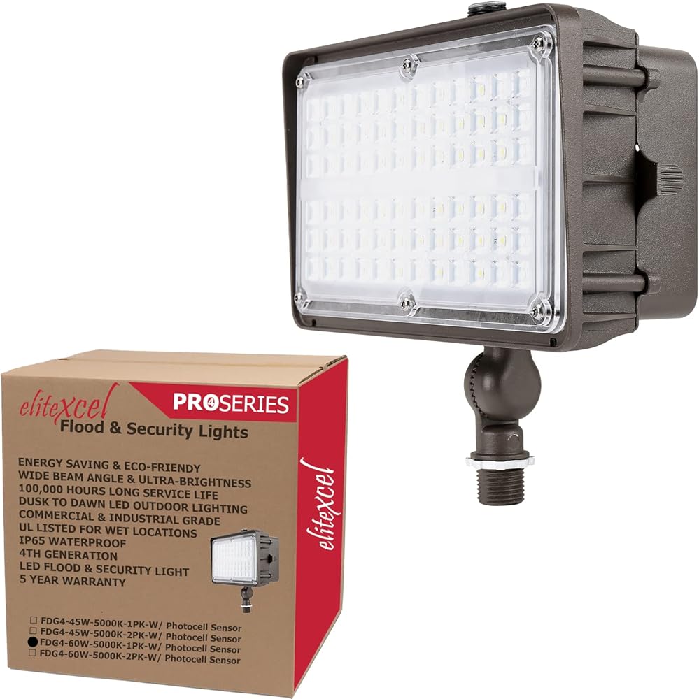 Dusk to Dawn Outdoor Lighting, Gen4 60W Commercial Flood Lights Outdoor, 7450LM 5000K Daylight 250W MH Equal, 120-277V UL Listed Security Lights for Yard Garden Garage Playground