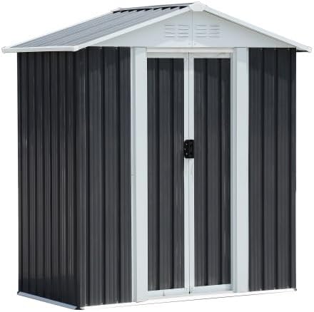 5x3 Feet Dark Grey Outdoor Storage Shed – Durable Aluminum Alloy Frame with Base, Waterproof Apex Roof Garden Shed for All-Weather Protection