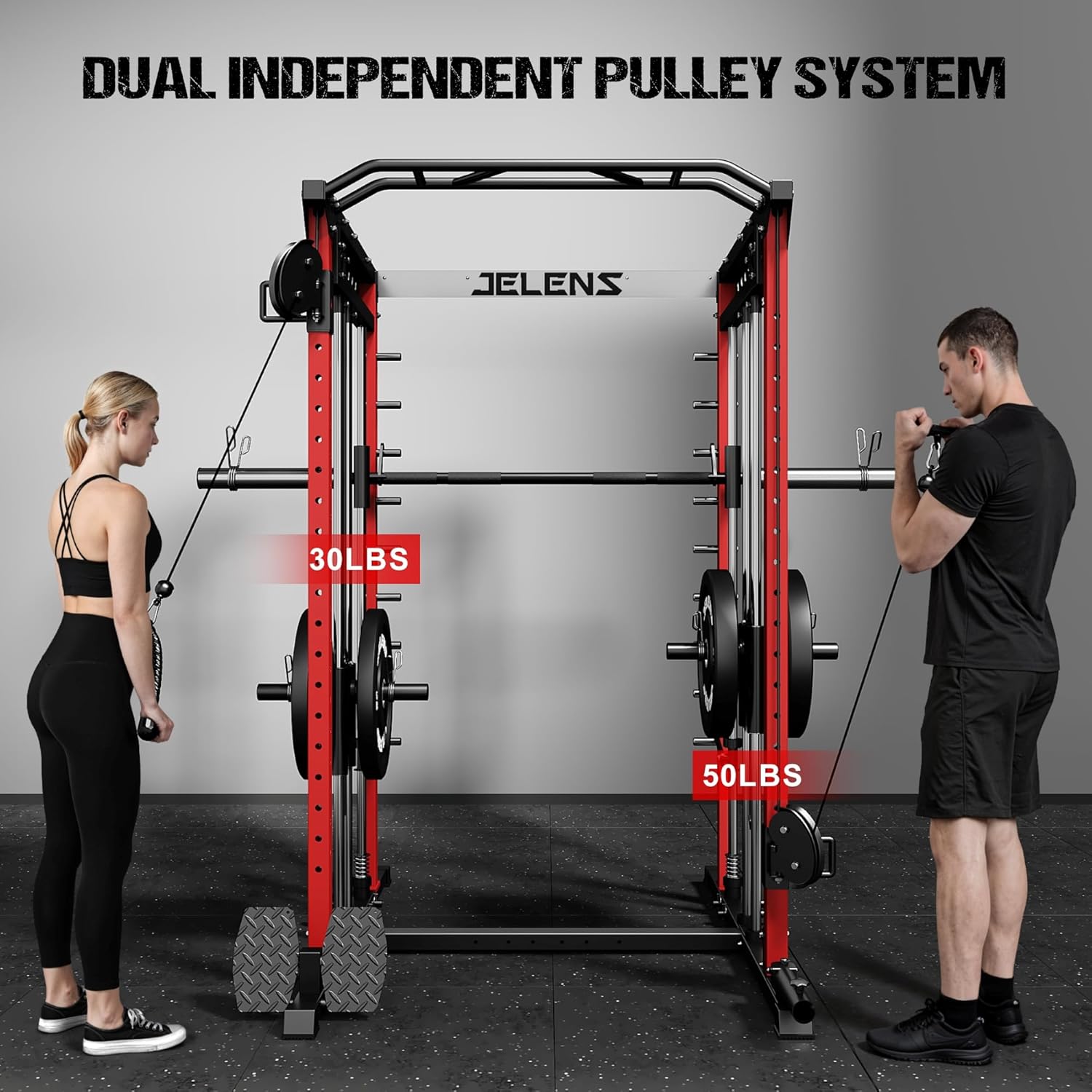 M21 Smith Machine, Multi-Function Power Cage with Dual Pulley Cable Crossover System, 2000LBS All-in-One Squat Rack with Smith Bar and Attachments for Home Gym Strength Training